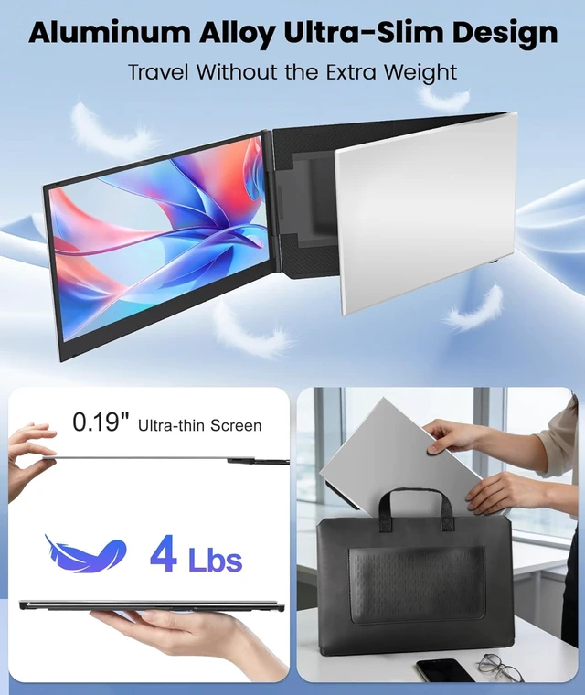 Alt view image 7 of 7 - One Cable Laptop Screen Extender, 15.6 Ultra-Slim Triple Portable Monitor, 1080P FHD IPS Display, USB-C/A Connection, Travel Monitor for 1317.3" Laptops, for Mac/Win/Android (Driver Required)