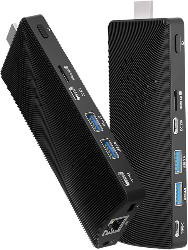 Main image of Fanless Mini PC Stick Win 11 Pro, Celeron J4105 8GB RAM 128GB eMMC Desktop Computer Stick, Support 4K HDMI, RJ45 Gigabit Ethernet, WiFi 5 for Industry IoT Media Business Office Digital Signage