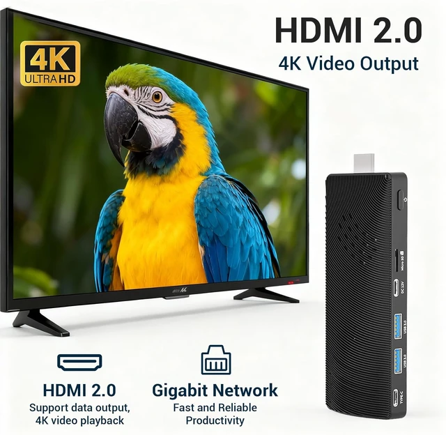 Alt view image 3 of 7 - Fanless Mini PC Stick Win 11 Pro, Celeron J4105 8GB RAM 128GB eMMC Desktop Computer Stick, Support 4K HDMI, RJ45 Gigabit Ethernet, WiFi 5 for Industry IoT Media Business Office Digital Signage