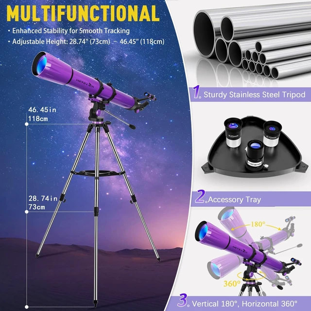 Alt view image 4 of 7 - 90mm Aperture 1000mm,Telescope for Adults High Powered, Purple