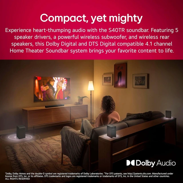 Alt view image 2 of 7 - S40TR 4.1 ch. Home Theater Soundbar with Rear Surround Speakers and Wireless Subwoofer, Wow Interface, Dolby Audio, AI Sound Pro, Amazon Exclusive - Black