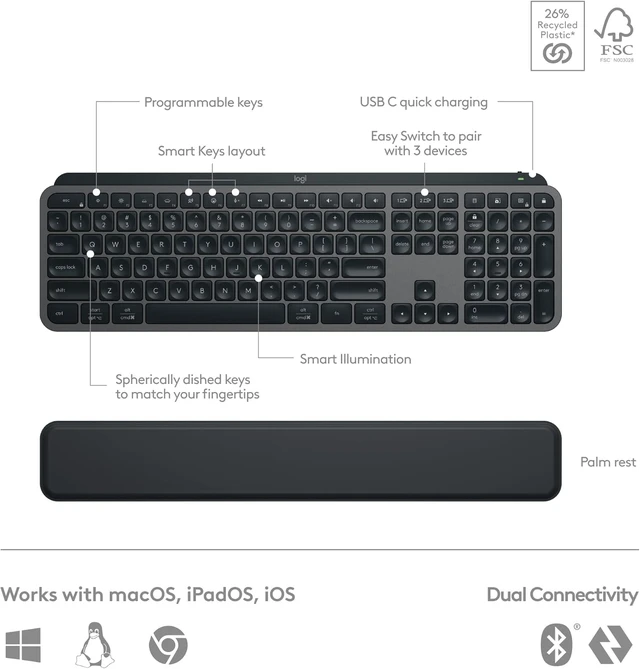 Alt view image 6 of 7 - MX Keys S Combo Performance Wireless Keyboard and Mouse - Graphite