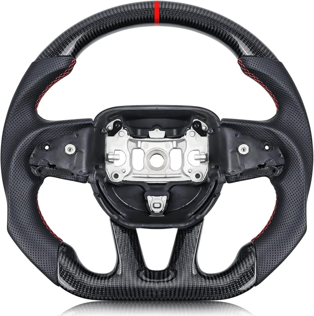 Main image of Real 3K Carbon Fiber Steering Wheel For Dodge/Jeep Grand Cherokee/SXT/GT/RT/SRT/HELLCAT D-shaped Nappa Perforated Leather Flat-bottom Steering Wheel