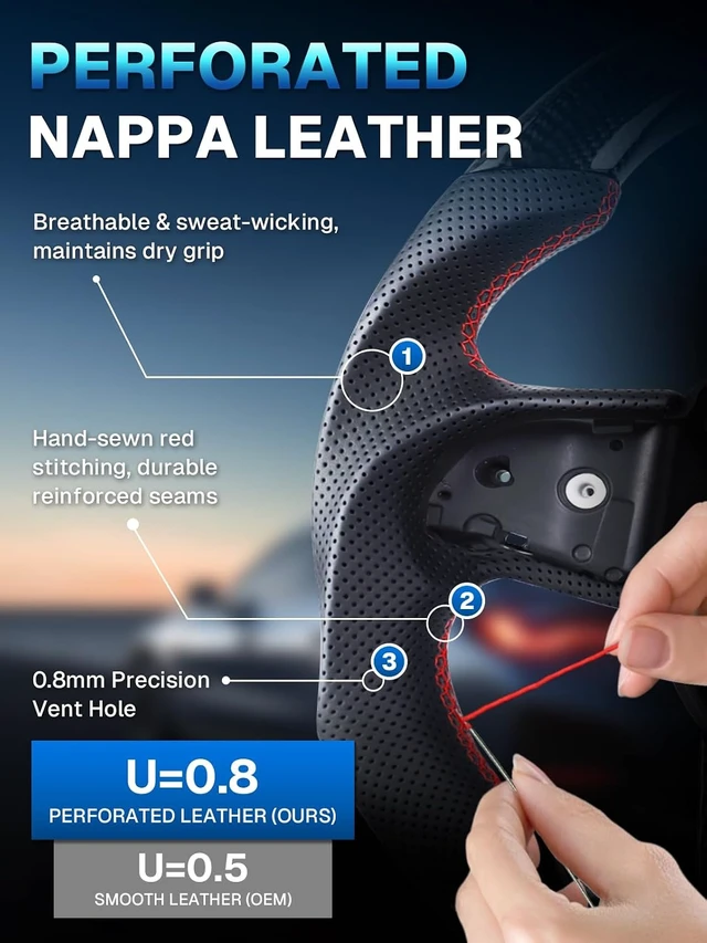 Alt view image 3 of 7 - Real 3K Carbon Fiber Steering Wheel For Dodge/Jeep Grand Cherokee/SXT/GT/RT/SRT/HELLCAT D-shaped Nappa Perforated Leather Flat-bottom Steering Wheel