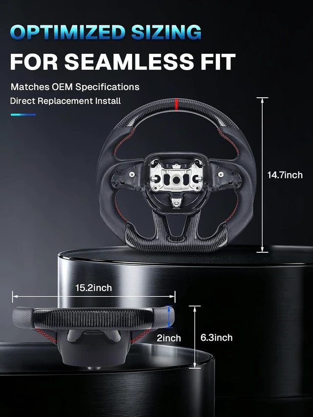 Alt view image 7 of 7 - Real 3K Carbon Fiber Steering Wheel For Dodge/Jeep Grand Cherokee/SXT/GT/RT/SRT/HELLCAT D-shaped Nappa Perforated Leather Flat-bottom Steering Wheel