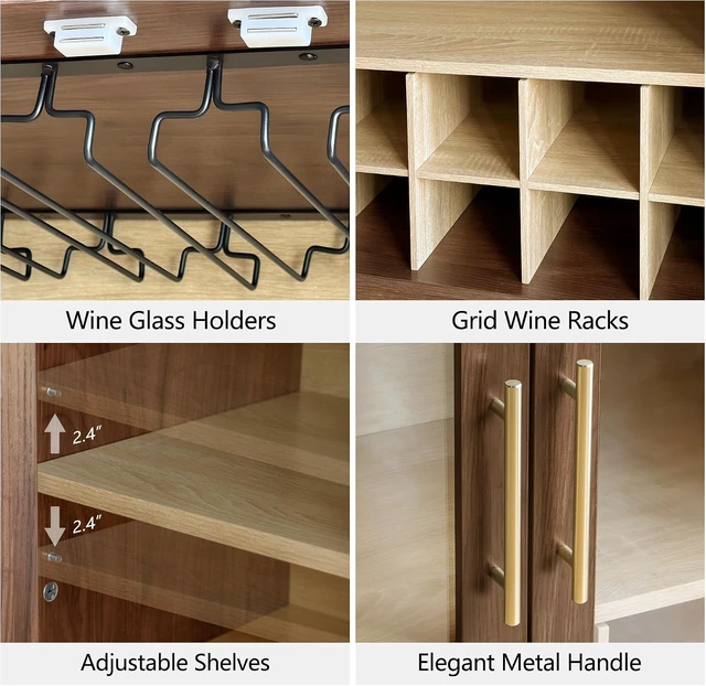 Alt view image 4 of 7 - 31.5" Coffee Bar Cabinet Arched Glass Doors, Walnut Wine Cabinet