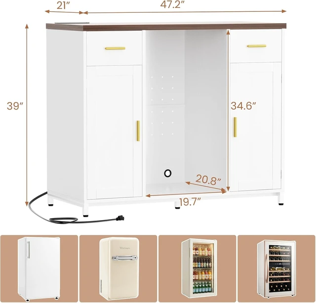 Alt view image 2 of 7 - Coffee Bar Cabinet with Mini Fridge Space & Power Outlet, White