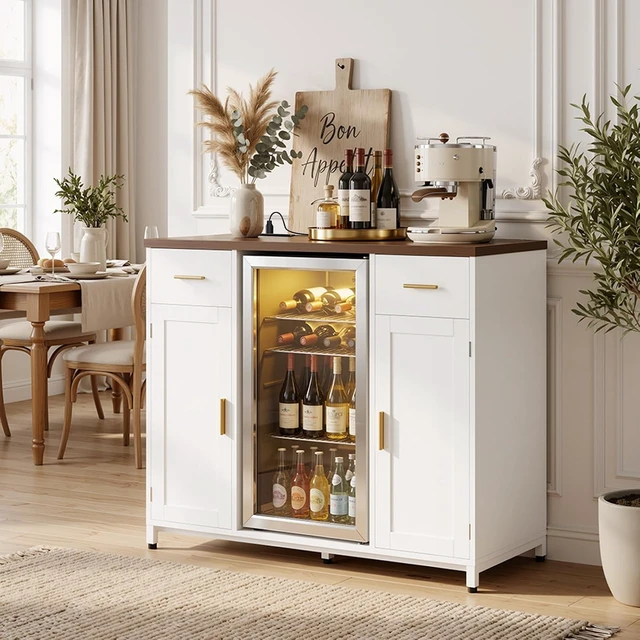 Alt view image 3 of 7 - Coffee Bar Cabinet with Mini Fridge Space & Power Outlet, White