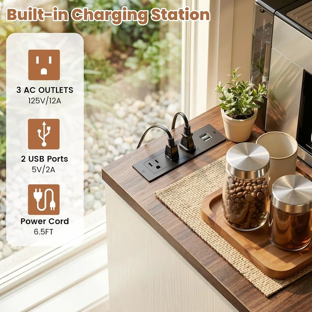 Alt view image 4 of 7 - Coffee Bar Cabinet with Mini Fridge Space & Power Outlet, White