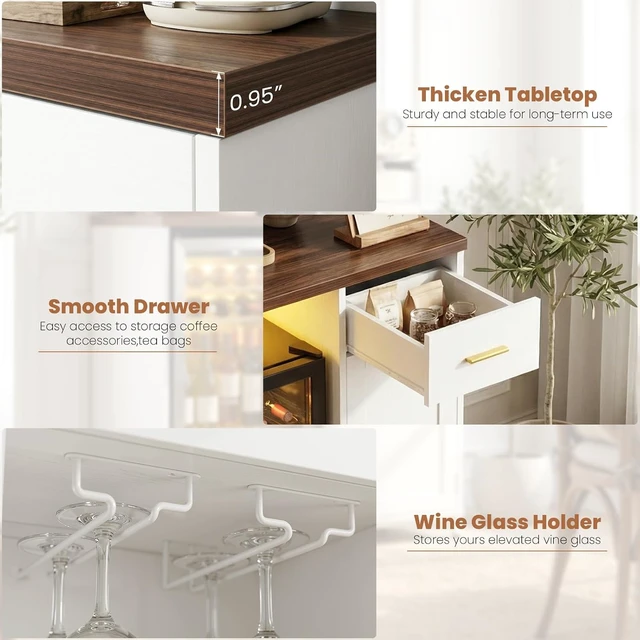 Alt view image 5 of 7 - Coffee Bar Cabinet with Mini Fridge Space & Power Outlet, White