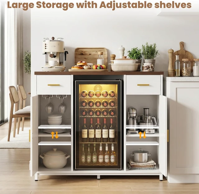 Alt view image 7 of 7 - Coffee Bar Cabinet with Mini Fridge Space & Power Outlet, White