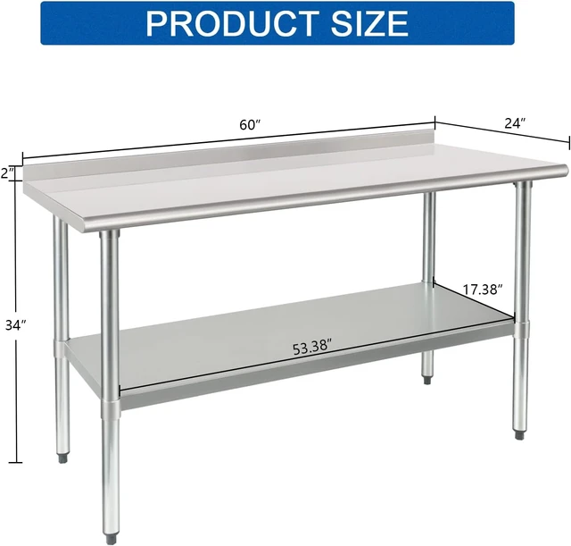 Alt view image 2 of 7 - HARDURA Stainless Steel Prep & Work Table 24 x 60 Inches Backsplash