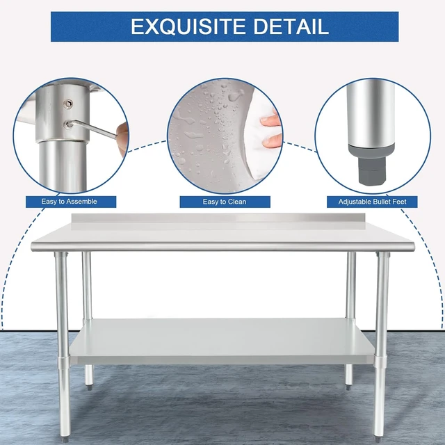 Alt view image 4 of 7 - HARDURA Stainless Steel Prep & Work Table 24 x 60 Inches Backsplash