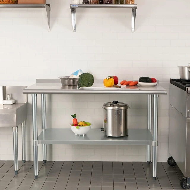 Alt view image 6 of 7 - HARDURA Stainless Steel Prep & Work Table 24 x 60 Inches Backsplash