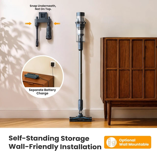 Alt view image 7 of 7 - Yaber HP20 Cordless Vacuum Cleaner, 180AW Suction for Pet Hair & Carpet