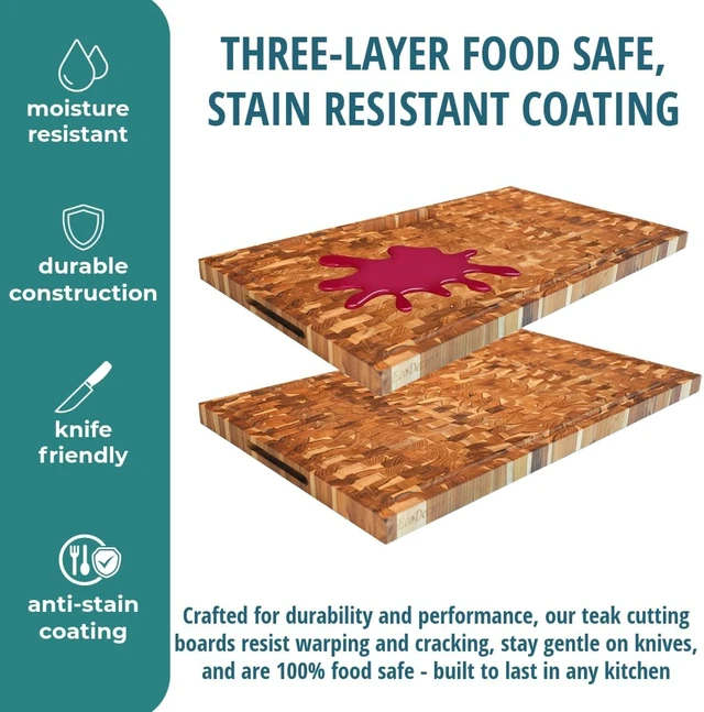 Alt view image 3 of 7 - Teak Cutting Board 34x20 with Waste Slot & Juice Groove