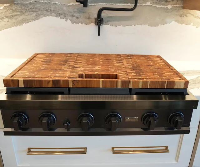 Alt view image 6 of 7 - Teak Cutting Board 34x20 with Waste Slot & Juice Groove
