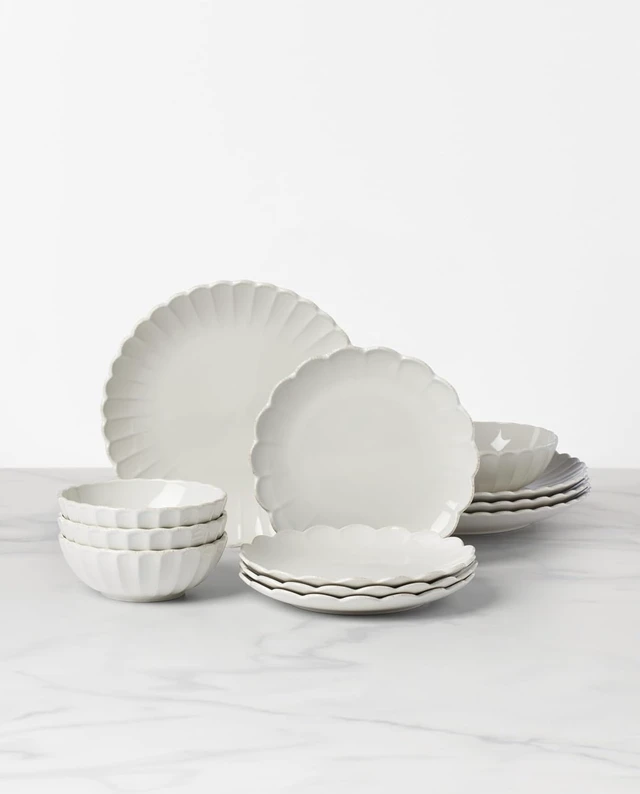 Alt view image 2 of 7 - French Perle Scallop White Dinnerware Set with Accent Plates