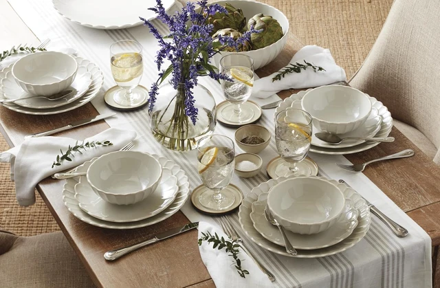 Alt view image 3 of 7 - French Perle Scallop White Dinnerware Set with Accent Plates