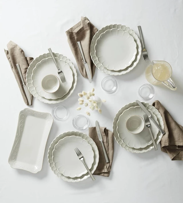 Alt view image 4 of 7 - French Perle Scallop White Dinnerware Set with Accent Plates