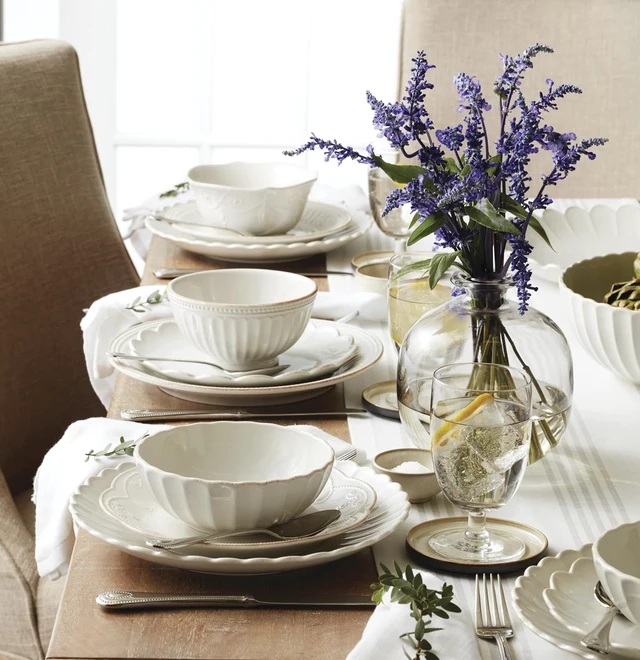 Alt view image 5 of 7 - French Perle Scallop White Dinnerware Set with Accent Plates