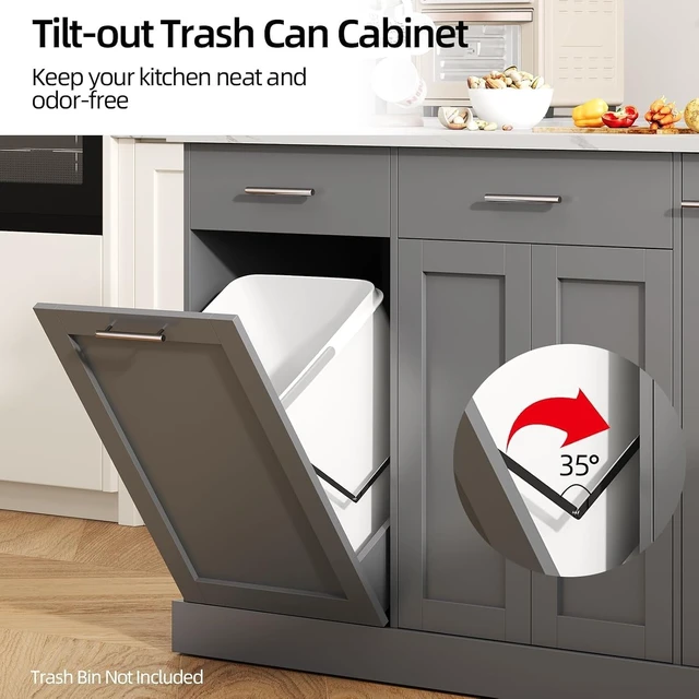 Alt view image 4 of 7 - 53 Inch Kitchen Island with Trash Can Storage, Rolling Island Table, Grey