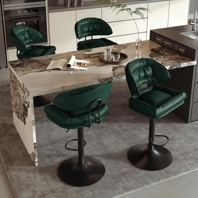 Main image of Modern Bar Stools Set of 4, Spacious Ergonomic Double-Layer Cushion Upholstered Swivel Bar Stools with Backrest, Adjustable for Kitchen Island,Green