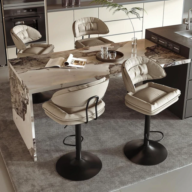 Main image of Modern Bar Stools Set of 4, Spacious Ergonomic Double-Layer Cushion Upholstered Swivel Bar Stools with Backrest, Adjustable for Kitchen Island,Beige