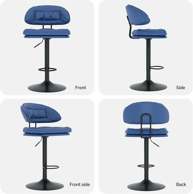 Alt view image 5 of 5 - Modern Bar Stools Set of 4, Spacious Ergonomic Double-Layer Cushion Upholstered Swivel Bar Stools with Backrest, Adjustable for Kitchen Island,Blue