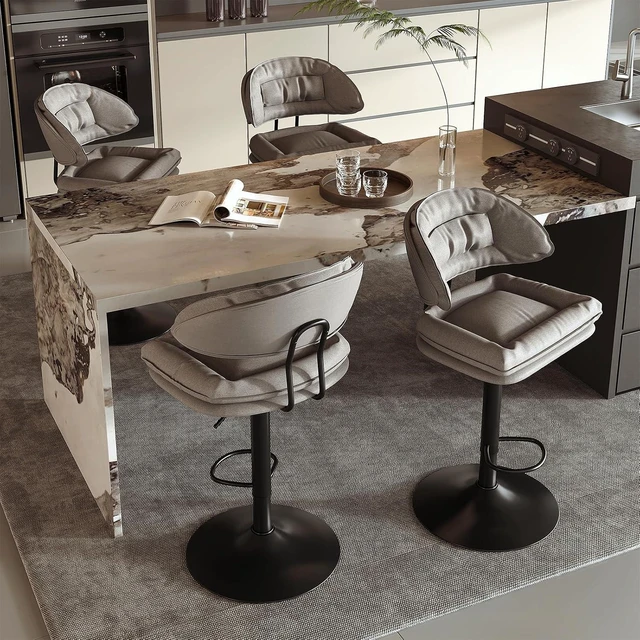 Main image of Modern Bar Stools Set of 4, Spacious Ergonomic Double-Layer Cushion Upholstered Swivel Bar Stools with Backrest, Adjustable for Kitchen Island,Light Grey
