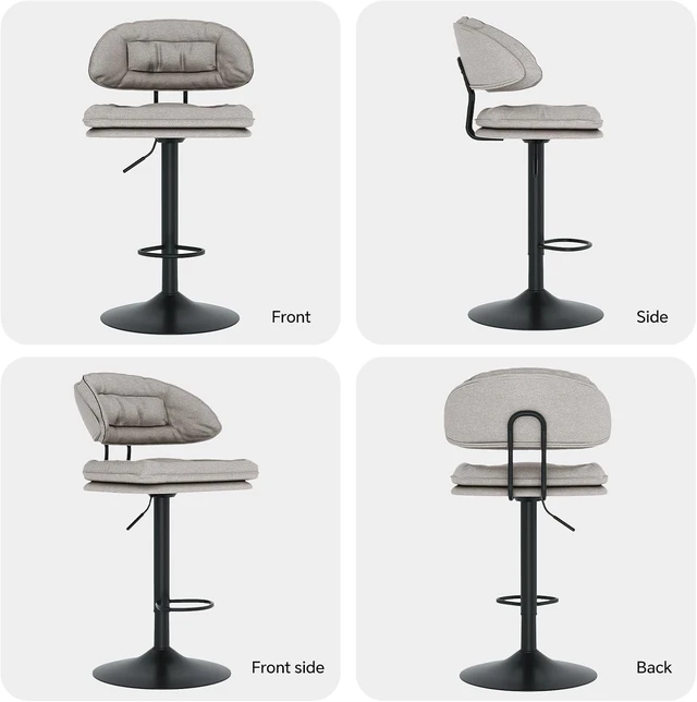 Alt view image 5 of 5 - Modern Bar Stools Set of 4, Spacious Ergonomic Double-Layer Cushion Upholstered Swivel Bar Stools with Backrest, Adjustable for Kitchen Island,Light Grey