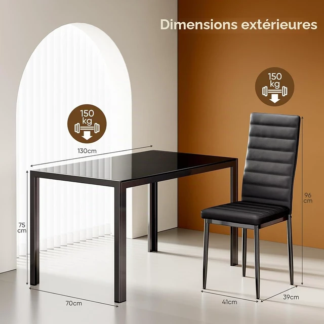 Alt view image 3 of 7 - Kitchen Dining Table Set for 6, Tempered Glass 7 Piece - Black