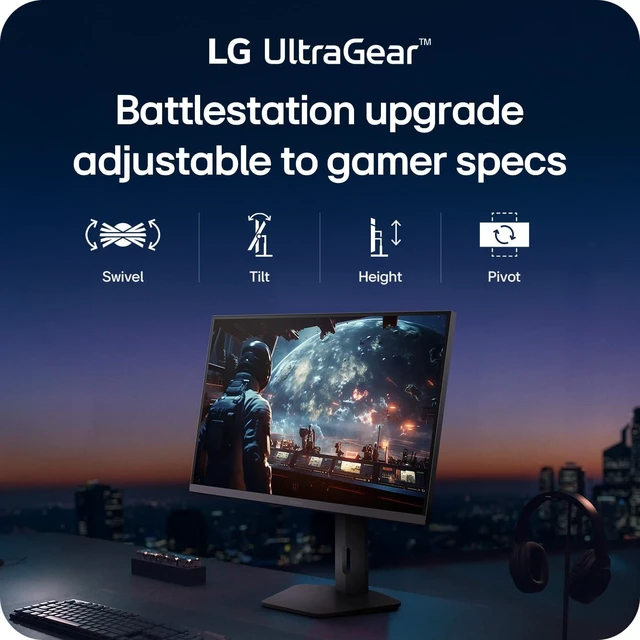 Alt view image 7 of 7 - 27G610A-B 27-inch Ultragear QHD (2560 x 1440) IPS Gaming Monitor, 200Hz, 1ms, FreeSync Premium, VESA DisplayHDR 400, HDMI, DisplayPort, Tilt/Height/Swivel/Pivot Stand, Black