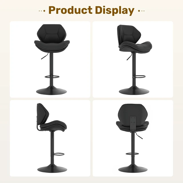 Alt view image 7 of 7 - Swivel Bar Stools Set of 4, Double-Layer Filled Upholstered Bar Stools with Back, Adjustable Height Barstools, Faux Leather for Kitchen Island (Black)