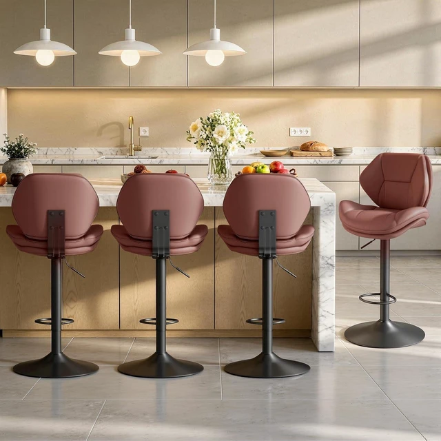 Main image of Swivel Bar Stools Set of 4, Double-Layer Filled Upholstered Bar Stools with Back, Adjustable Height Barstools, Faux Leather for Kitchen Island (Rust)
