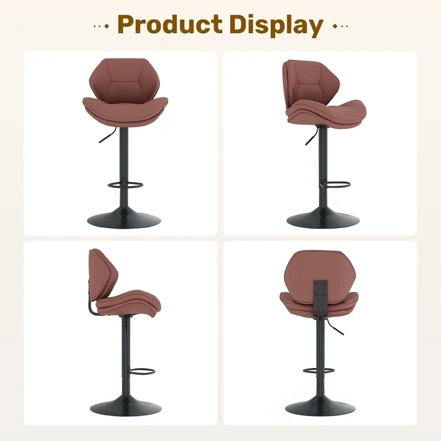 Alt view image 7 of 7 - Swivel Bar Stools Set of 4, Double-Layer Filled Upholstered Bar Stools with Back, Adjustable Height Barstools, Faux Leather for Kitchen Island (Rust)