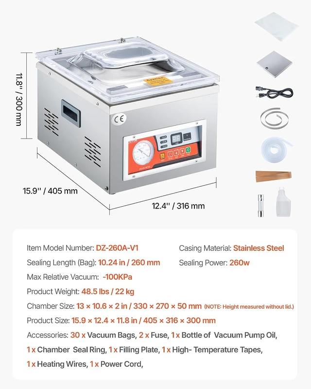 Alt view image 7 of 7 - Chamber Vacuum Sealer 260W Sealing Power 10.2 Inch Sealing Length