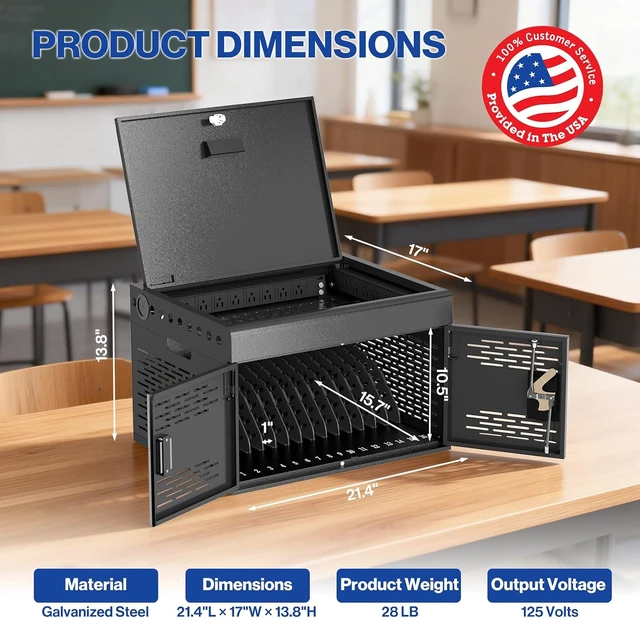 Alt view image 2 of 7 - 16-Device Locking Steel Charging Cabinet for iPad Chromebook Laptop