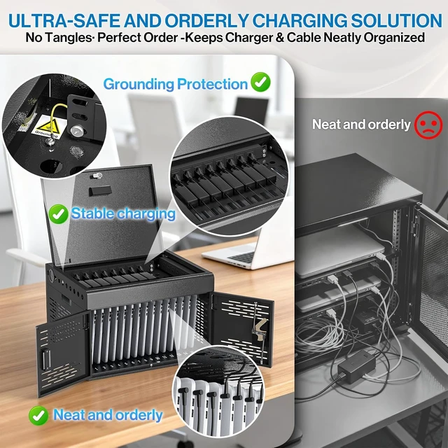 Alt view image 3 of 7 - 16-Device Locking Steel Charging Cabinet for iPad Chromebook Laptop