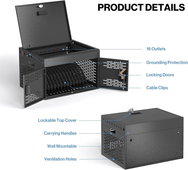 Alt view image 7 of 7 - 16-Device Locking Steel Charging Cabinet for iPad Chromebook Laptop