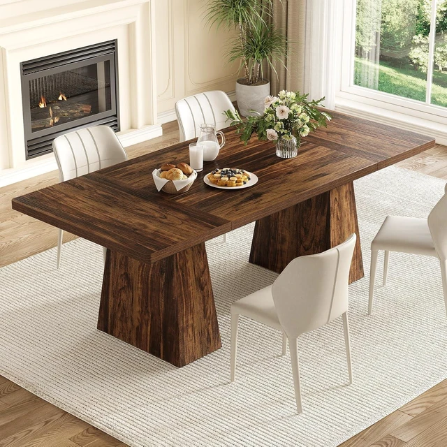 Main image of Dining Table for 4-6 People, Wooden Table, Rectangle Furniture with Heavy Duty Legs, Modern Kitchen Table for Home, Dining Room, Brown