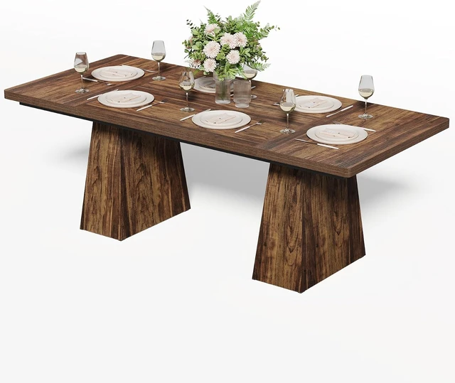 Alt view image 3 of 7 - Dining Table for 4-6 People, Wooden Table, Rectangle Furniture with Heavy Duty Legs, Modern Kitchen Table for Home, Dining Room, Brown