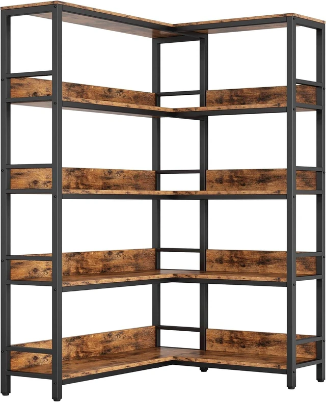 Main image of Corner Shelf 5 Tiers 70LB Capacity L-Shaped Bookshelf