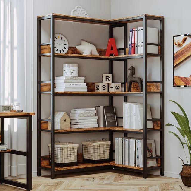 Alt view image 2 of 7 - Corner Shelf 5 Tiers 70LB Capacity L-Shaped Bookshelf