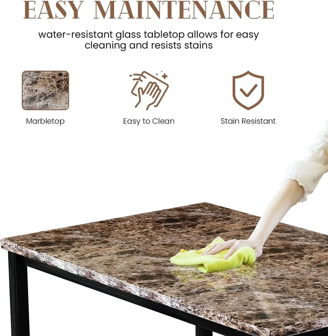 Alt view image 4 of 7 - Dining Table Set for 4, Faux Marble Table & 4 Leather Chair Set, Brown