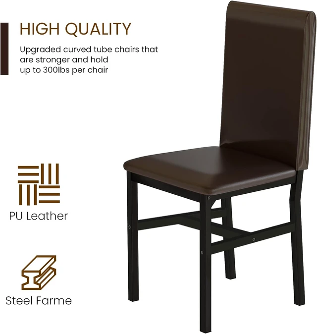 Alt view image 5 of 7 - Dining Table Set for 4, Faux Marble Table & 4 Leather Chair Set, Brown