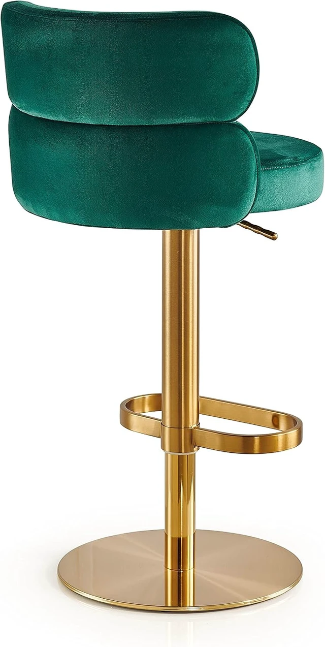 Alt view image 6 of 6 - Modern Velvet Bar Stool, Swivel Adjustable Height Kitchen Counter Stool with Back and Footrest, Upholstered Kitchen Island Chair with Gold Base, Green, 1 Pc