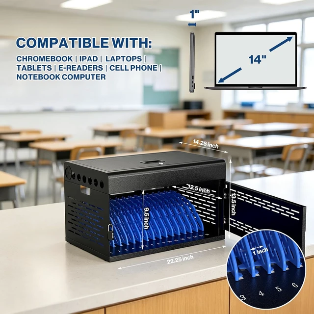 Alt view image 3 of 7 - 16Device Laptop Charging Cabinet Locking Chromebook Charging Station