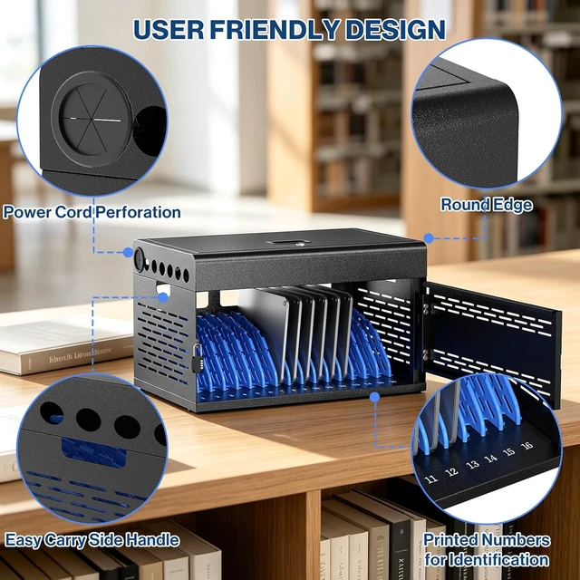 Alt view image 7 of 7 - 16Device Laptop Charging Cabinet Locking Chromebook Charging Station
