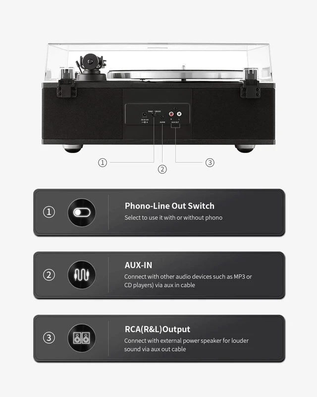 Alt view image 6 of 7 - Bluetooth Vinyl Record Player with Built-in Speakers, AT-3600L